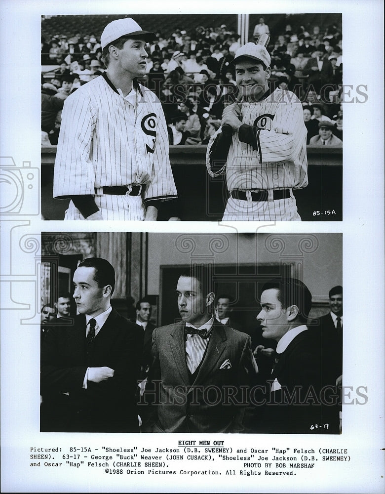 1988 Press Photo Charlie Sheen John Cusack D.B. Sweeney Eight Men Out Movie Film- Historic Images