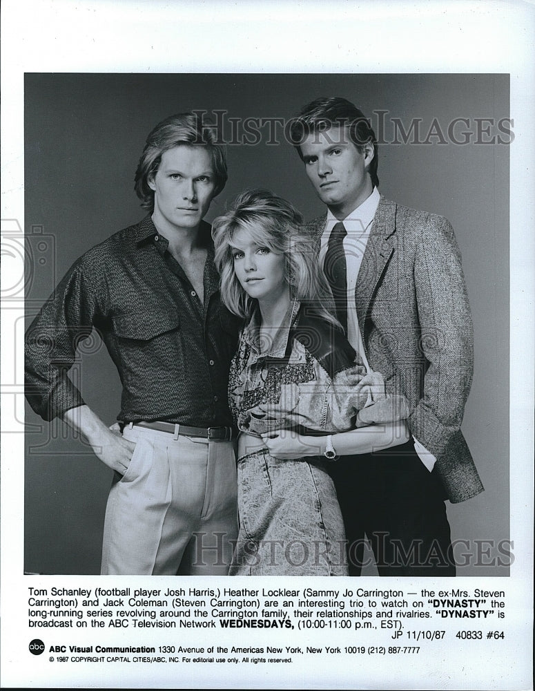 1987 Press Photo Tom Schanley Heather Locklear and Jack Coleman in &quot;Dynasty&quot;- Historic Images