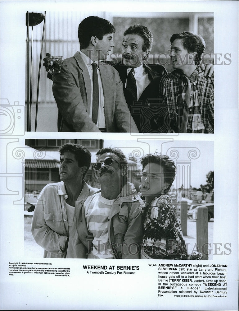 1989 Press Photo Andrew McCarthy and Jonathan Silverman in &quot;Weekend At Bernie&#39;s&quot;- Historic Images