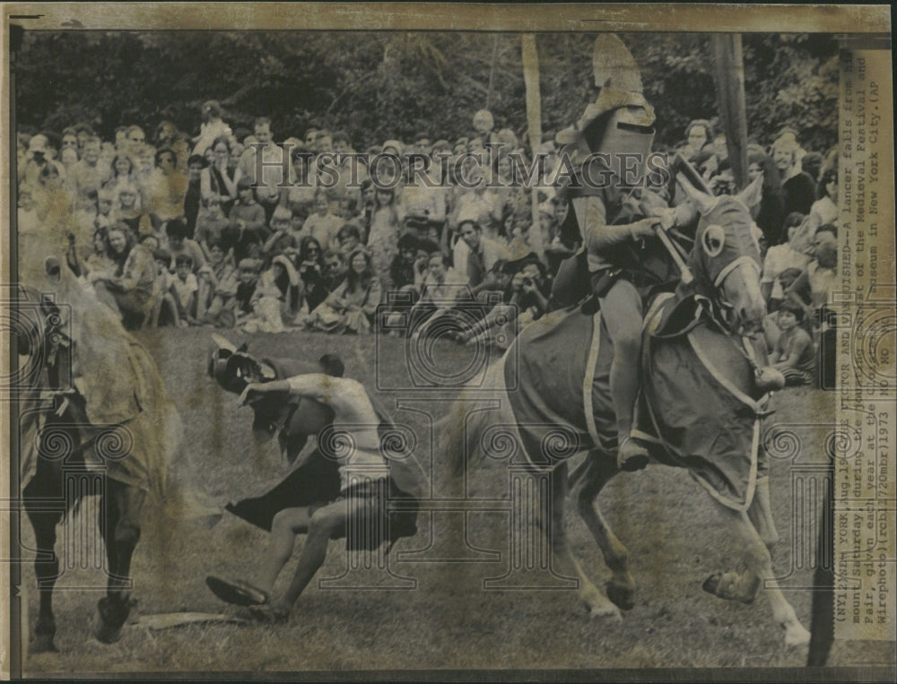 1973 Jousting Lancer Falls Medieval Fair - Historic Images