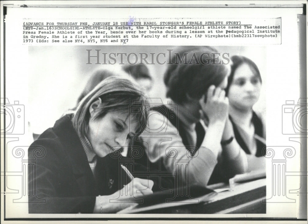 1973 Press Photo Olga Valentinovna Korbut Olympics - RRQ15573 - Historic Images