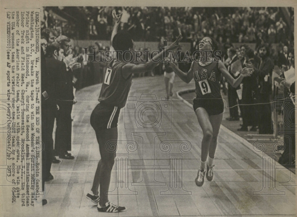 1973 Press Photo Robin Cambell wins 100 m dash - RRQ20577 - Historic Images