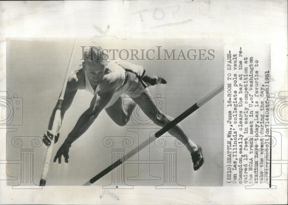 1951 Press Photo Don Laz Pole Vault Illinois - Historic Images