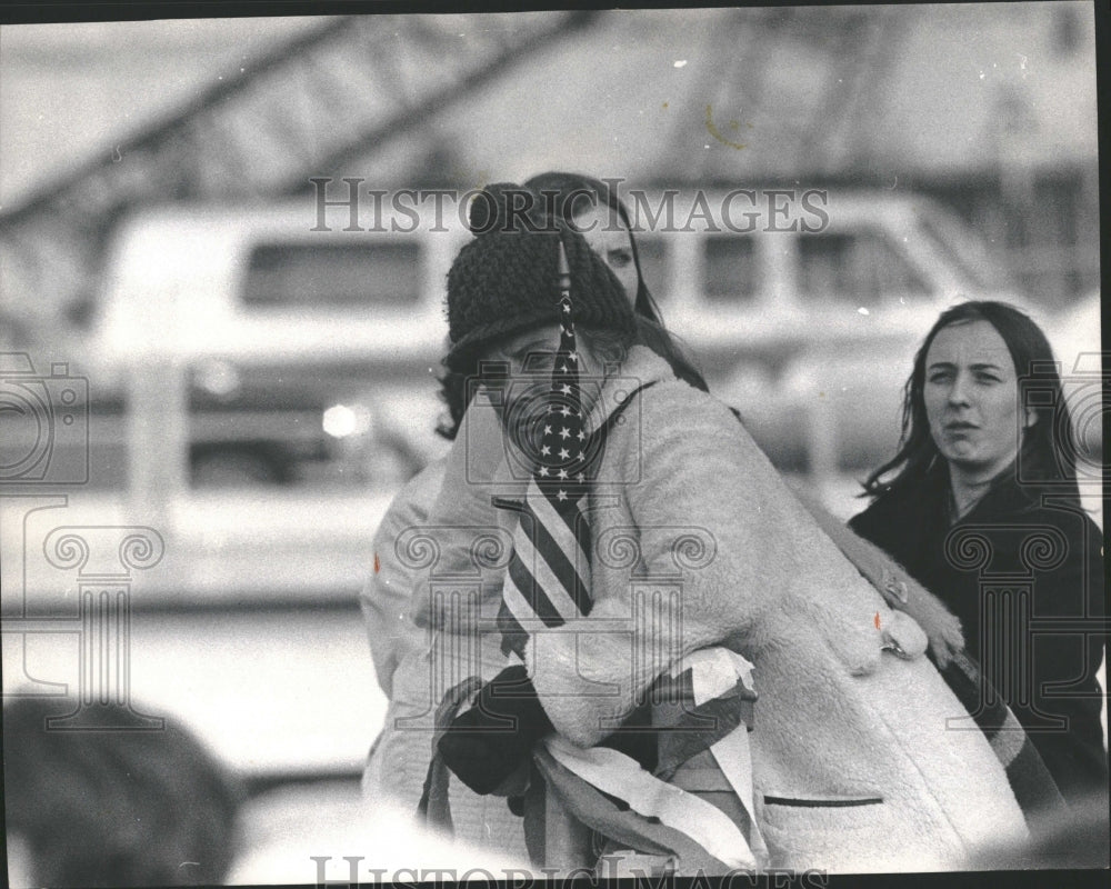 1972 Skating fan waits Plane Airport US - Historic Images