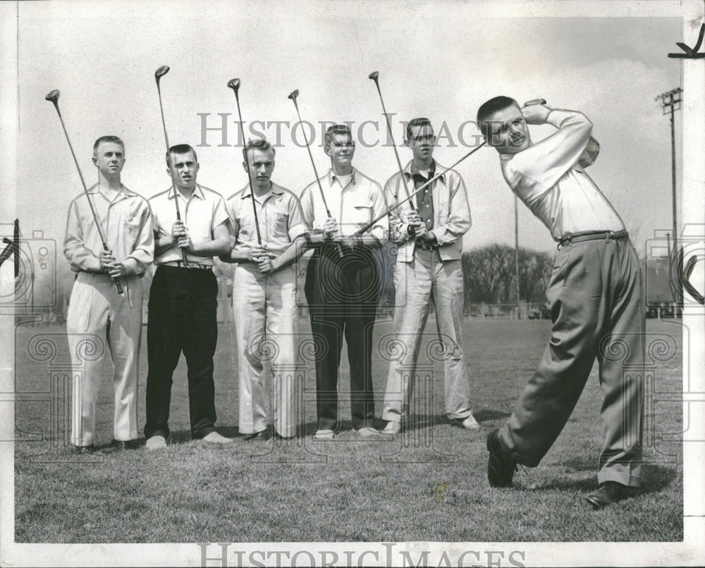 1956 Press Photo Bob McDonald Wayne Rolfs Bud Holm - Historic Images