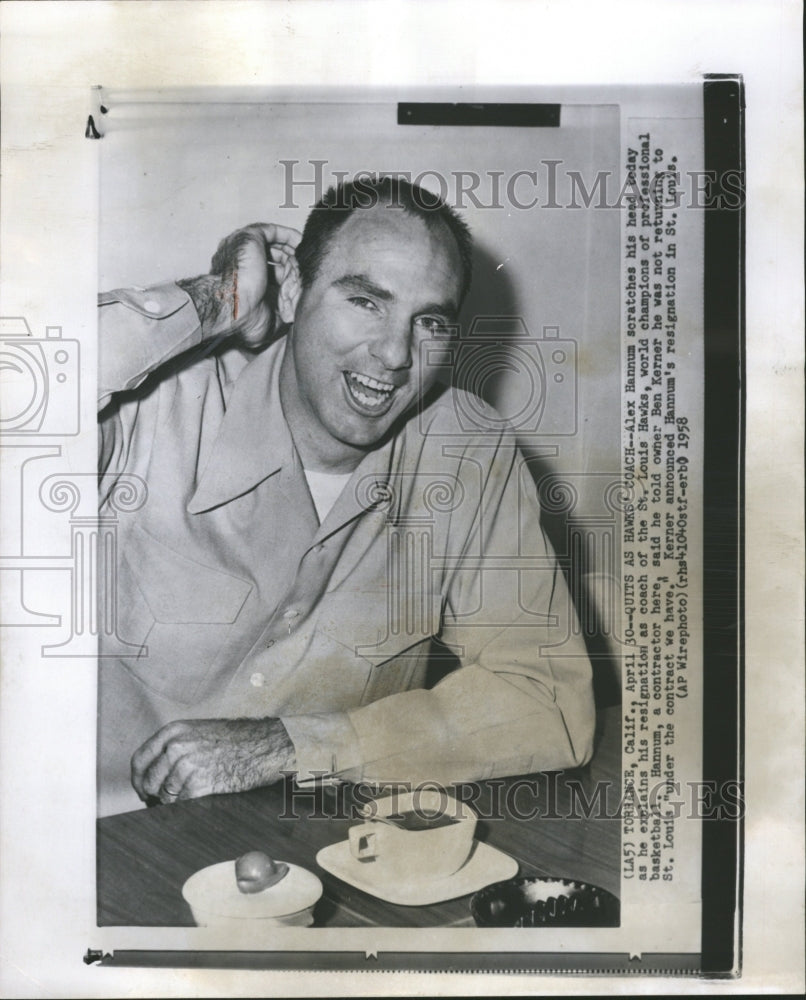 1958 St Louis Hawks Coach Hannum Basketball - Historic Images