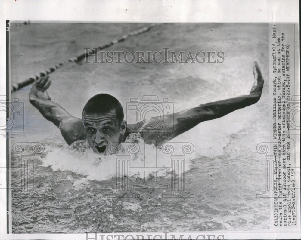 1958 Swimmer William Yorzyk Amateur Athlete - Historic Images