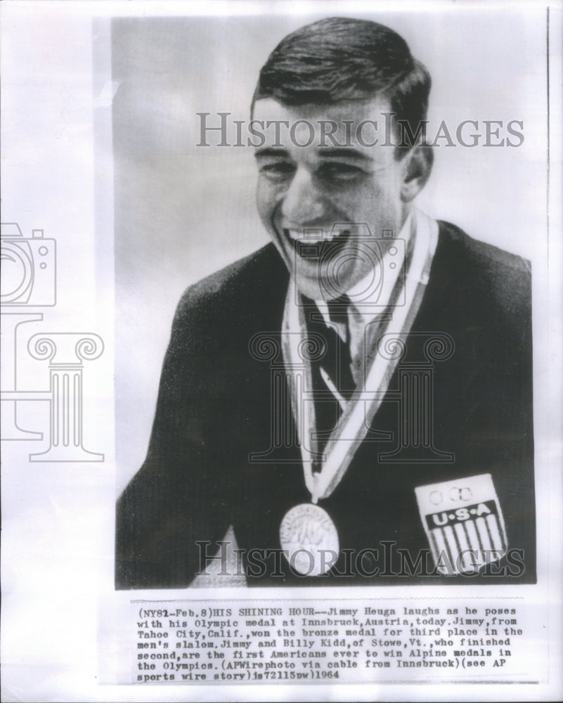 1964 Jimmy Heuga laughs Olympic Medal Innsb - Historic Images