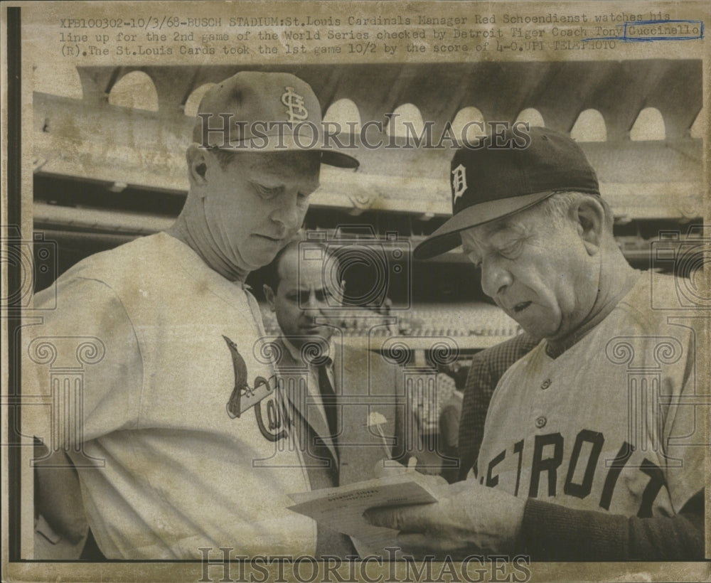 1968 Press Photo Red Schoendienst/St. Louis Cardinals/Tony Cuccinello/Tigers - Historic Images