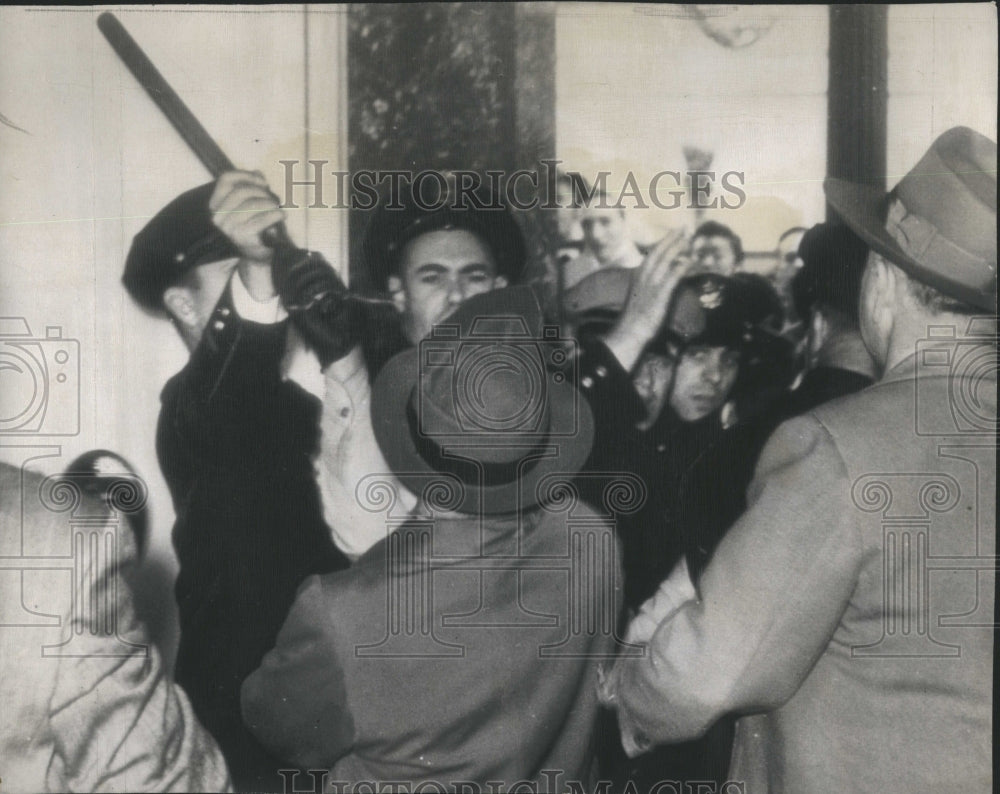 1948 Press Photo Police Officer Blocks Club from AFL - Historic Images
