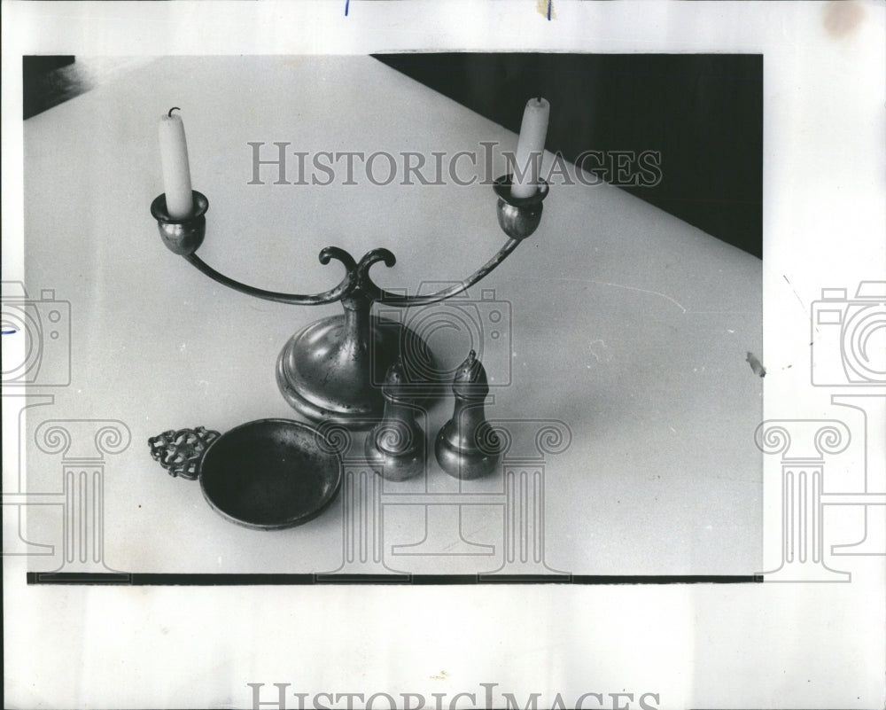 1974 Press Photo Pewter salt Pepper set Candle Stick - Historic Images