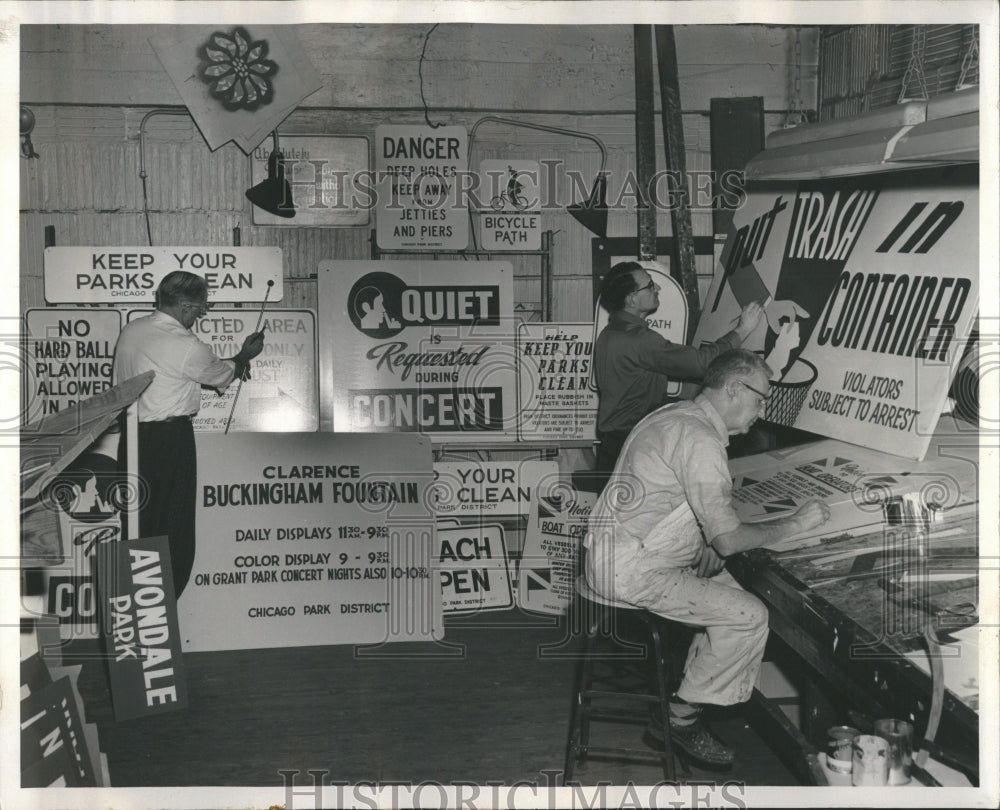 1961 Workers making signage  - Historic Images