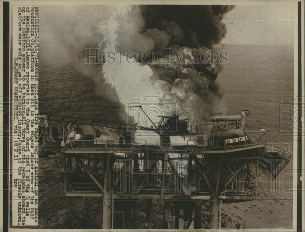 1971 Burning Platform in the of Mexico. - Historic Images