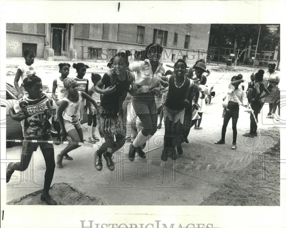 1977 Jumping Rope In Front of Karlov Club - Historic Images