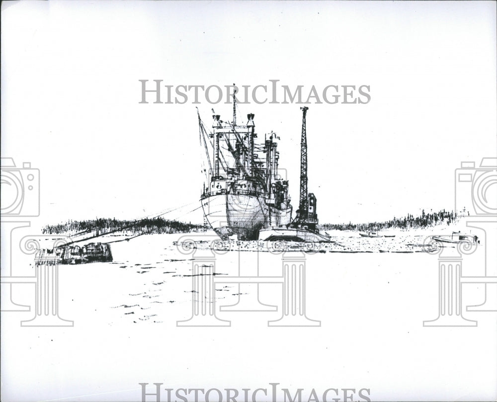 1970 Drawing Port Ship - Historic Images