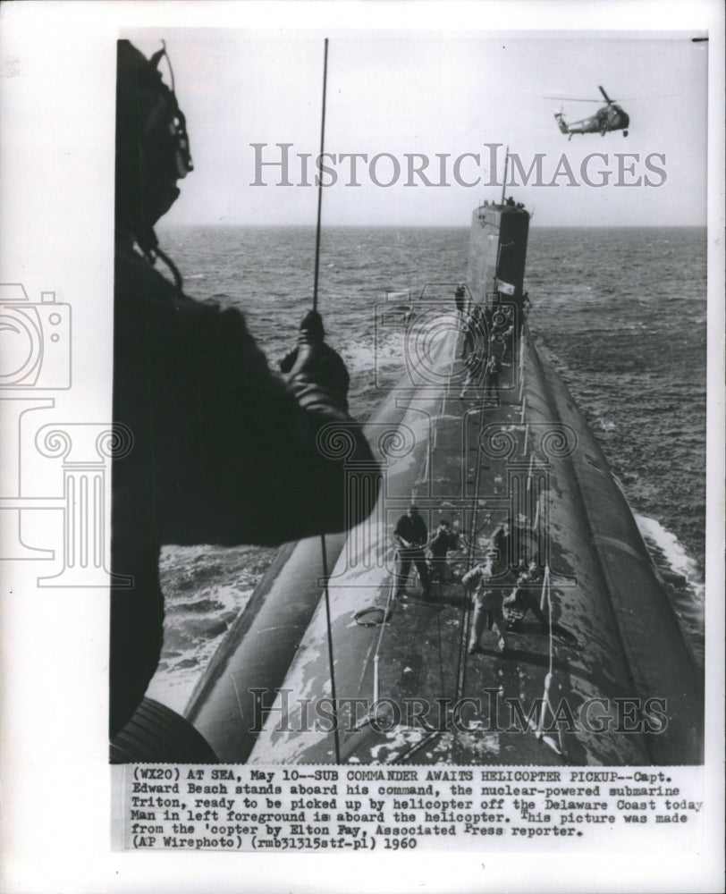 1960 Capt Edward Beach nuclear sub Triton - Historic Images