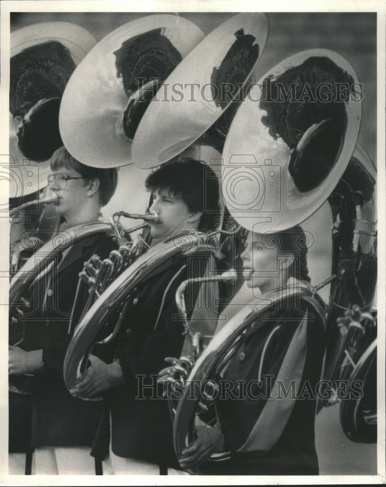 1989 Press Photo Penn High School Tuba Player Tongue - Historic Images