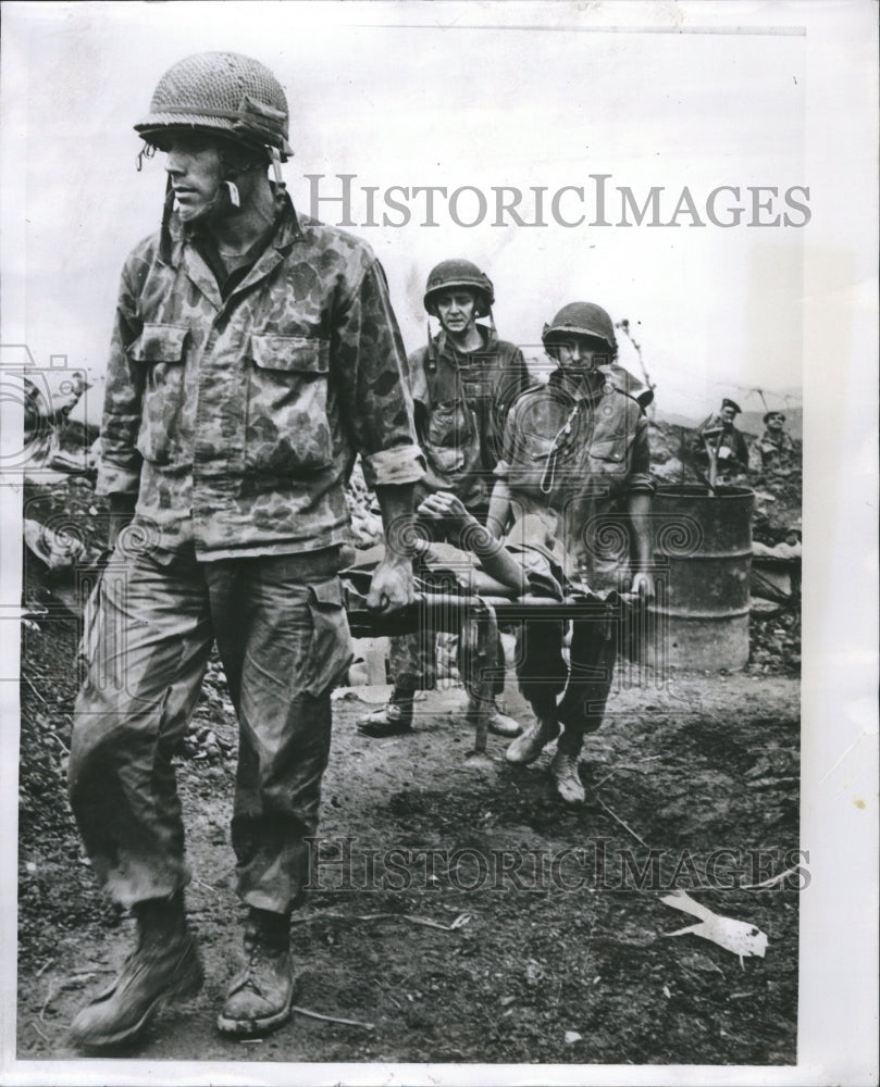 1954 Soldiers Carrying Wounded Soldier - Historic Images