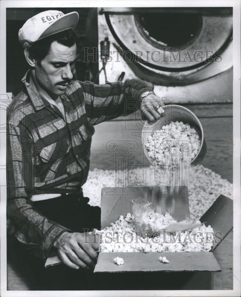 1960 Man Popcorn Small Paper box - Historic Images