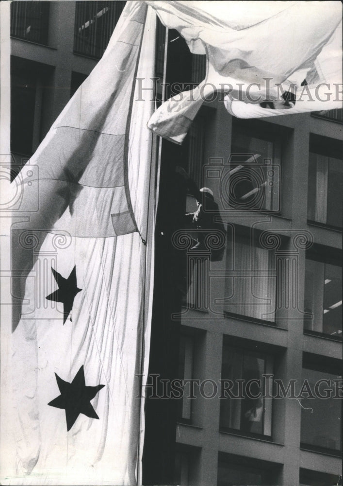 1969 Carvic Center Plaza  Flagpole Worker - Historic Images