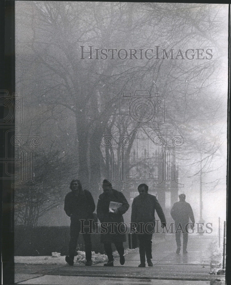 1971 Chicago Freezing Drizzle Men Walking - Historic Images