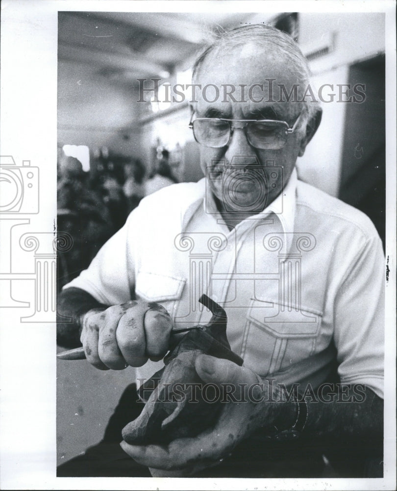 1979 Wood Carver Elephant Napolitan - Historic Images