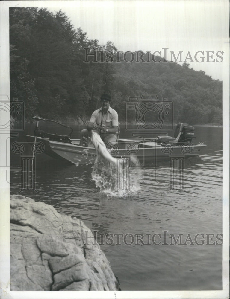 1978 Angler Catches Fish Foot Pedal Motor - Historic Images