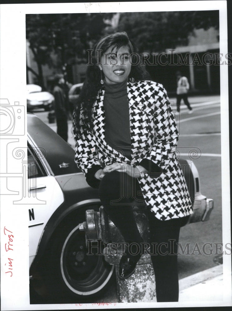 1991 Jennie Yoon Black White Rayon Jacket - Historic Images