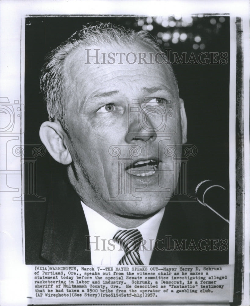 1957 Press Photo Mayor Terry D. Schrunk - Historic Images