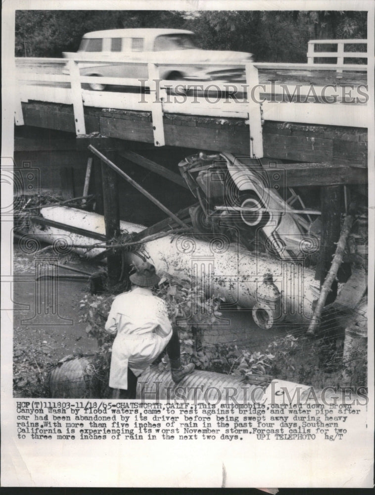 1965 Car Pinned Under Bridge by Flood Water - Historic Images