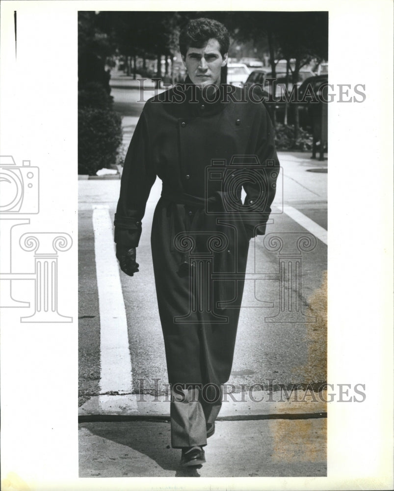 1983 Larry Miller Trench Coat Navy Wool - Historic Images