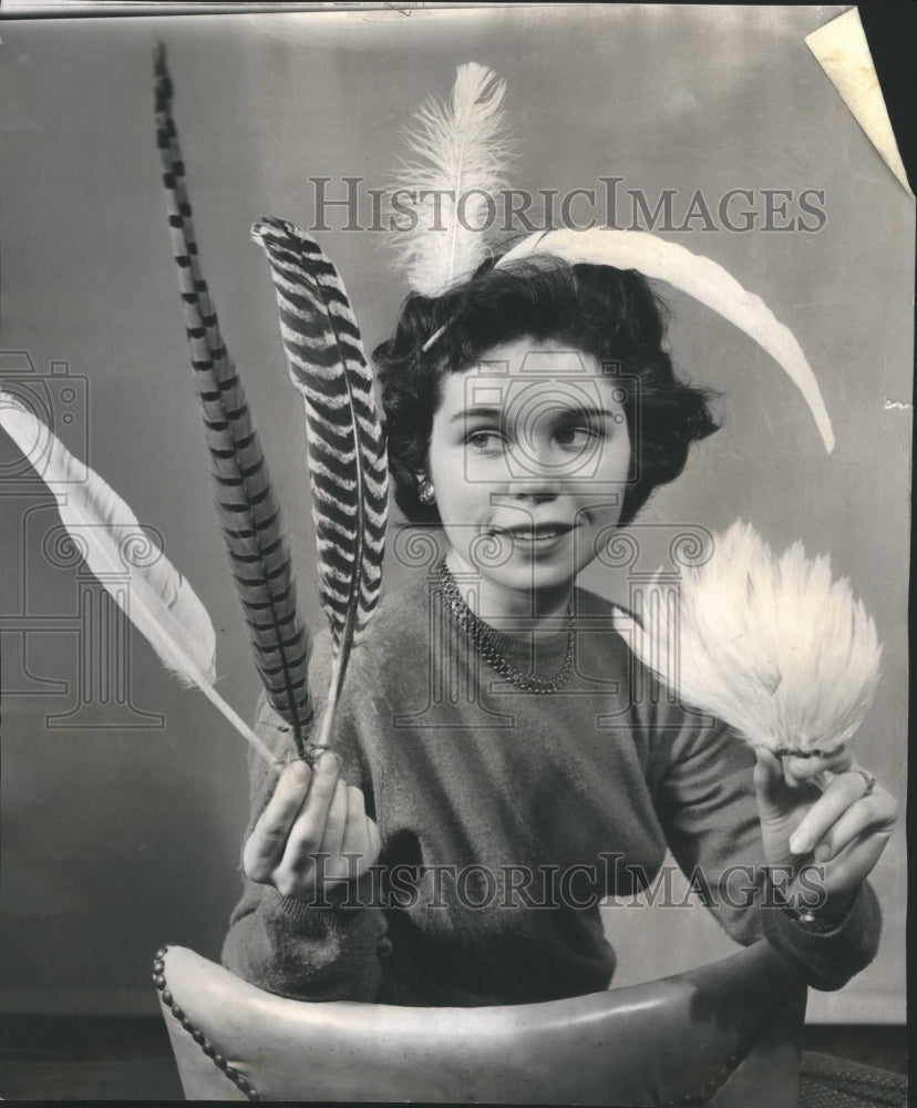 1955 Geri King Displays Fashion Feathers - Historic Images