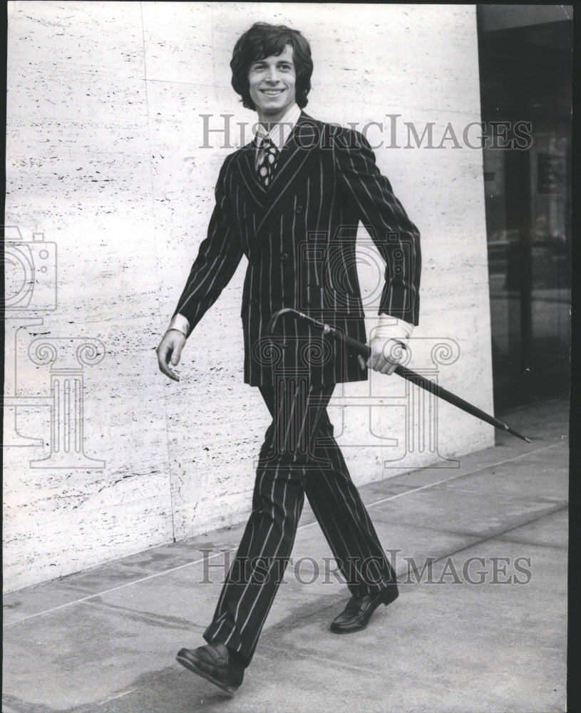 1970 Bill Blass Suit Striped Shirt Stick - Historic Images