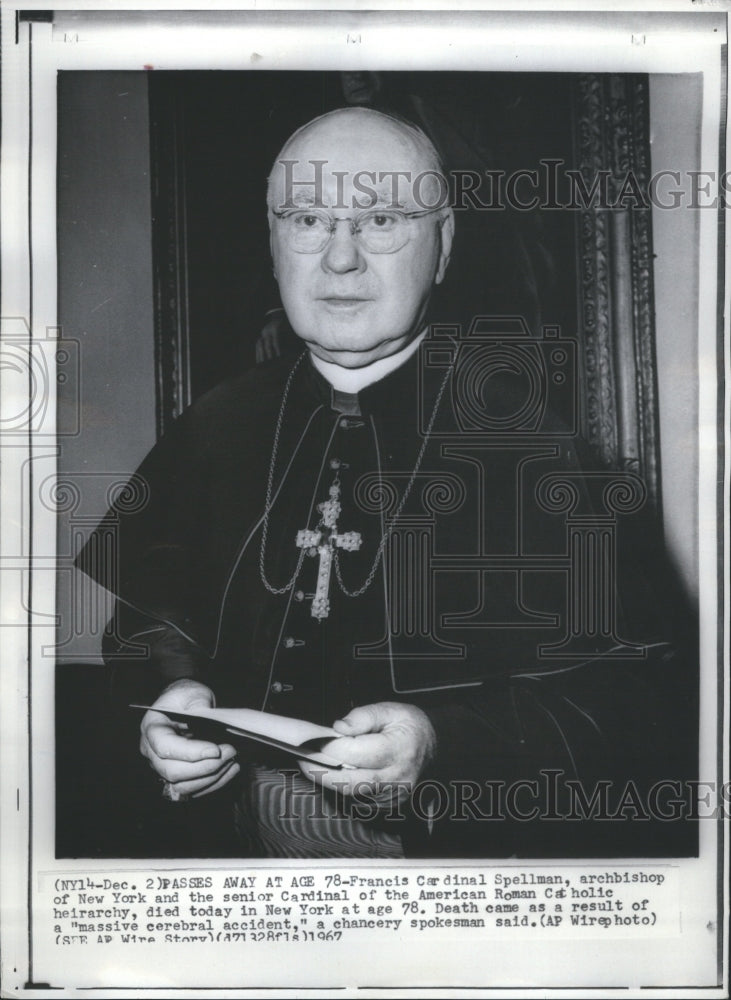1967 Press Photo Francis Joseph Cardinal SpellmanRoman - Historic Images