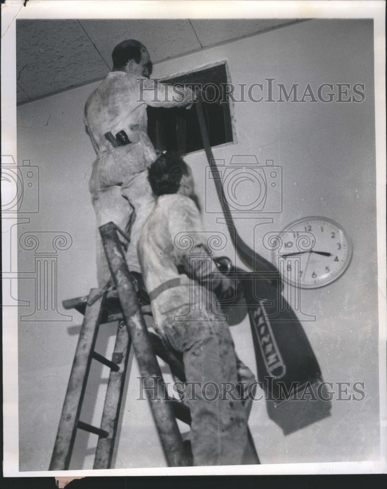 1961 Mayes Ladder Clock Room Worker - Historic Images