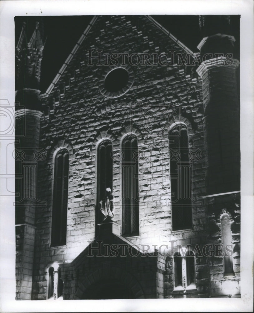1956 St. Mary&#39;s Church at night - Historic Images