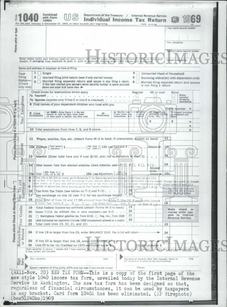 1969 Income Tax Form Internal Revenue - Historic Images
