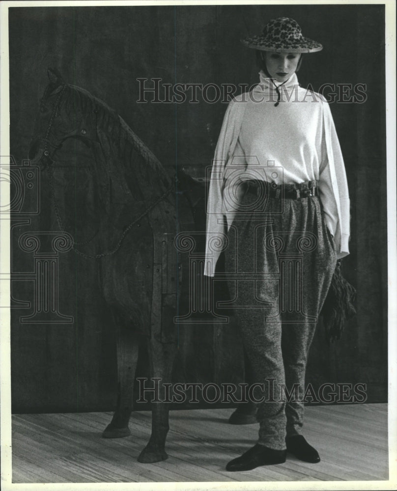 1988 Joan Vass Jodhpur Pant Charcoal Ivory - Historic Images