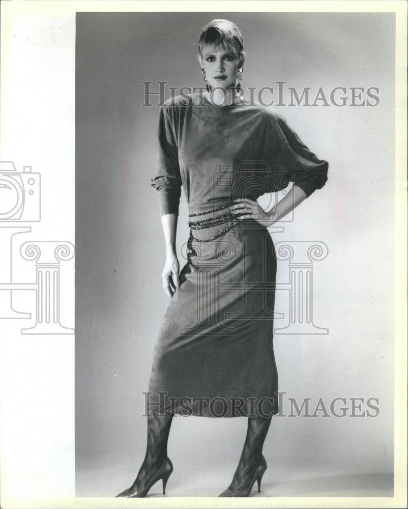 1985 Suede Dress Dolman Sleeves Ben Amun Ea - Historic Images