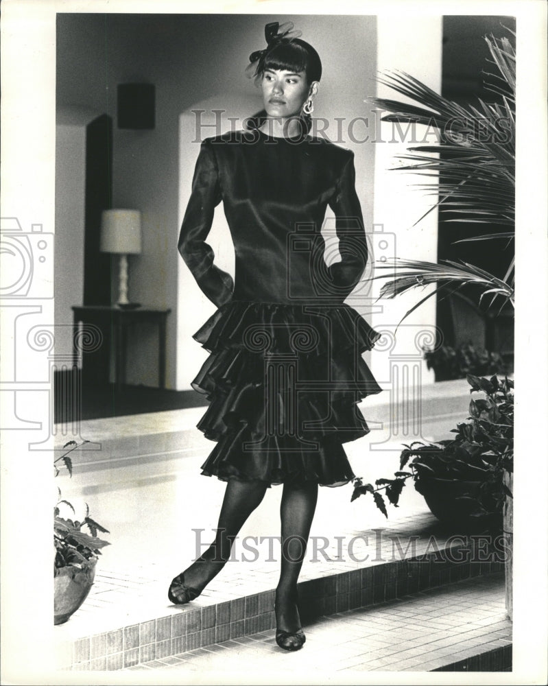 1987 Tiered Ruffle Skirt David Hayes Black - Historic Images