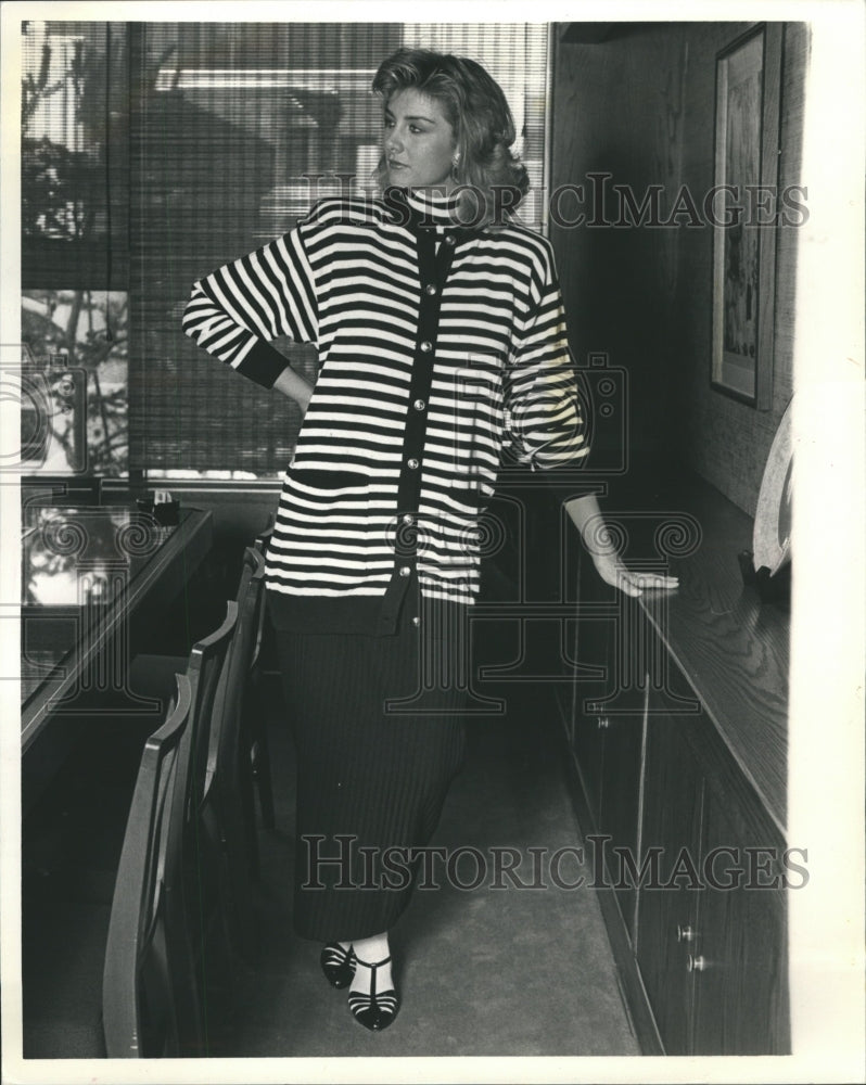 1987 Jabe Black White Stripped Cotton Knit - Historic Images