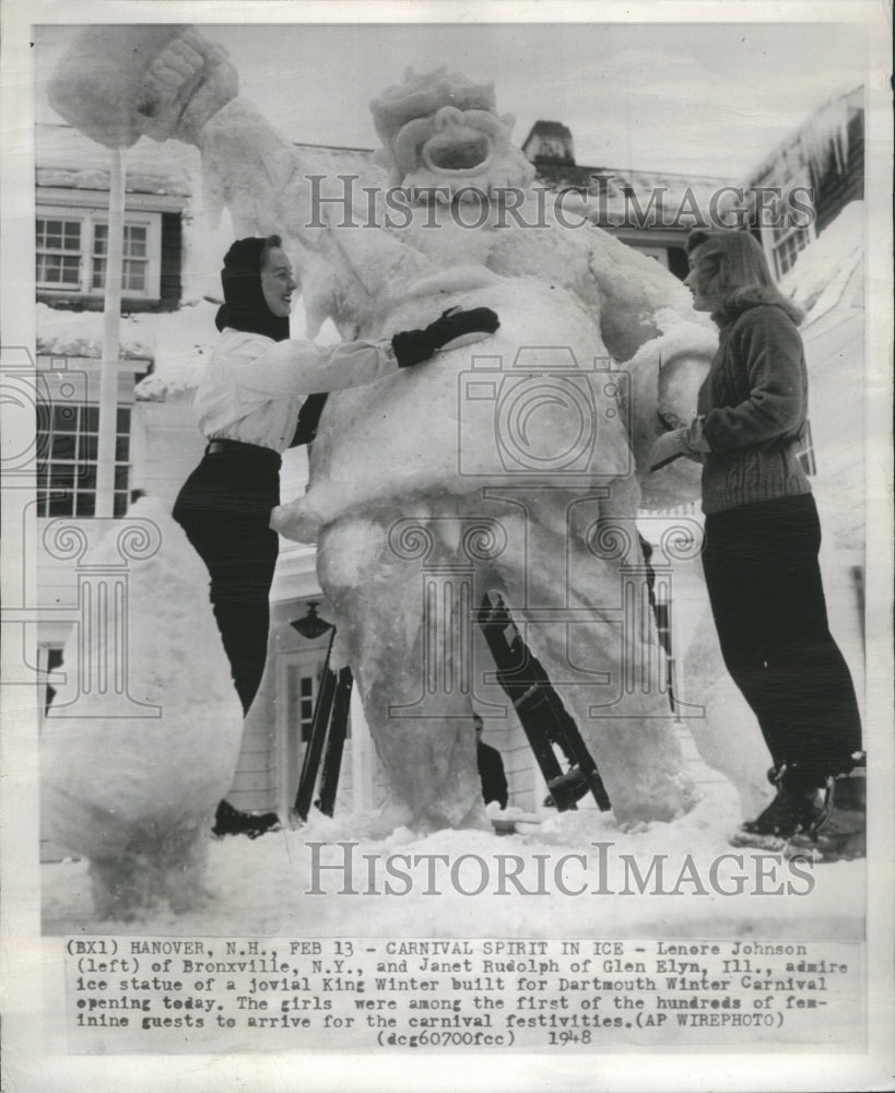 1948 Johnson Rudolph ice statue Dartmouth - Historic Images