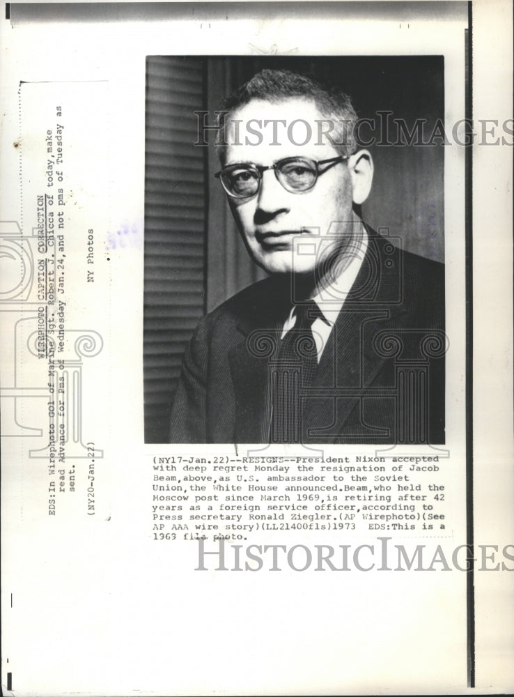 1973 Copy of 1963 Jacob Beam Resignation - Historic Images