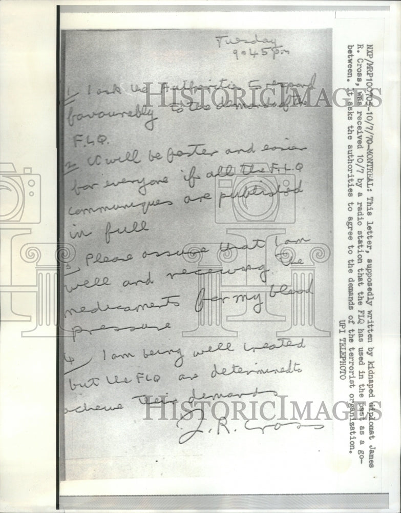 1970 Letter James Cross - Historic Images