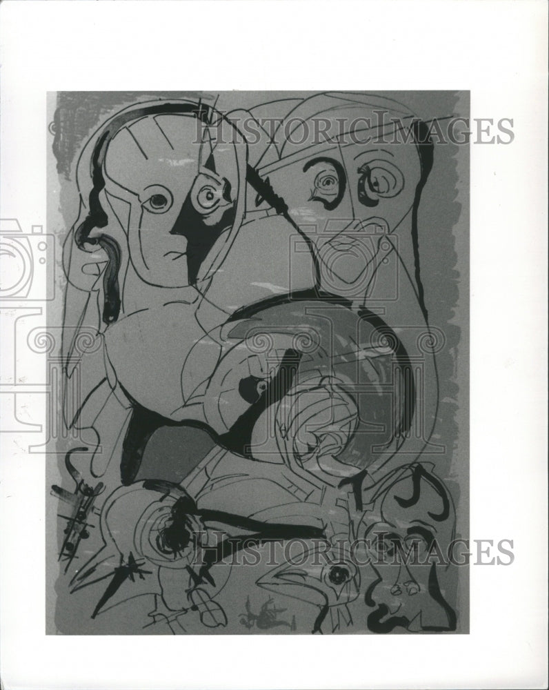 1993 Lithograpy of different faces - Historic Images