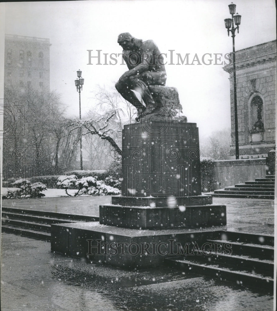 1957 Auguste Rodin The Thinker Snowing - Historic Images