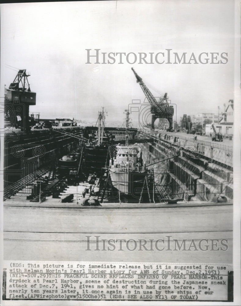 1951 Pearl Harbor Peaceful Ship Drydock - Historic Images