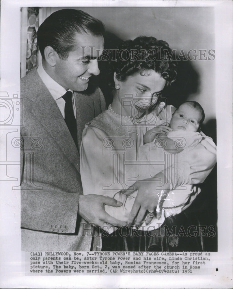 1951 Tyrone Power, wife and baby - Historic Images