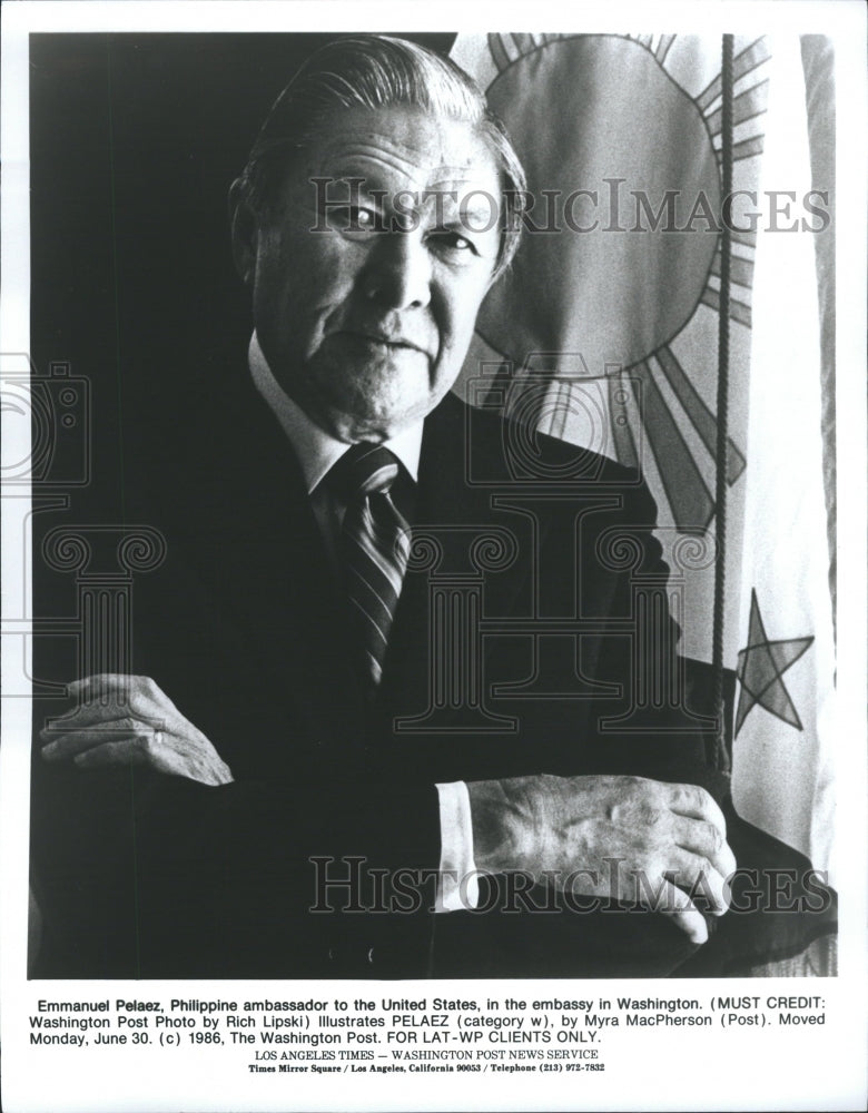 1986 Emmanuel Pelaez Philippine Ambassador - Historic Images