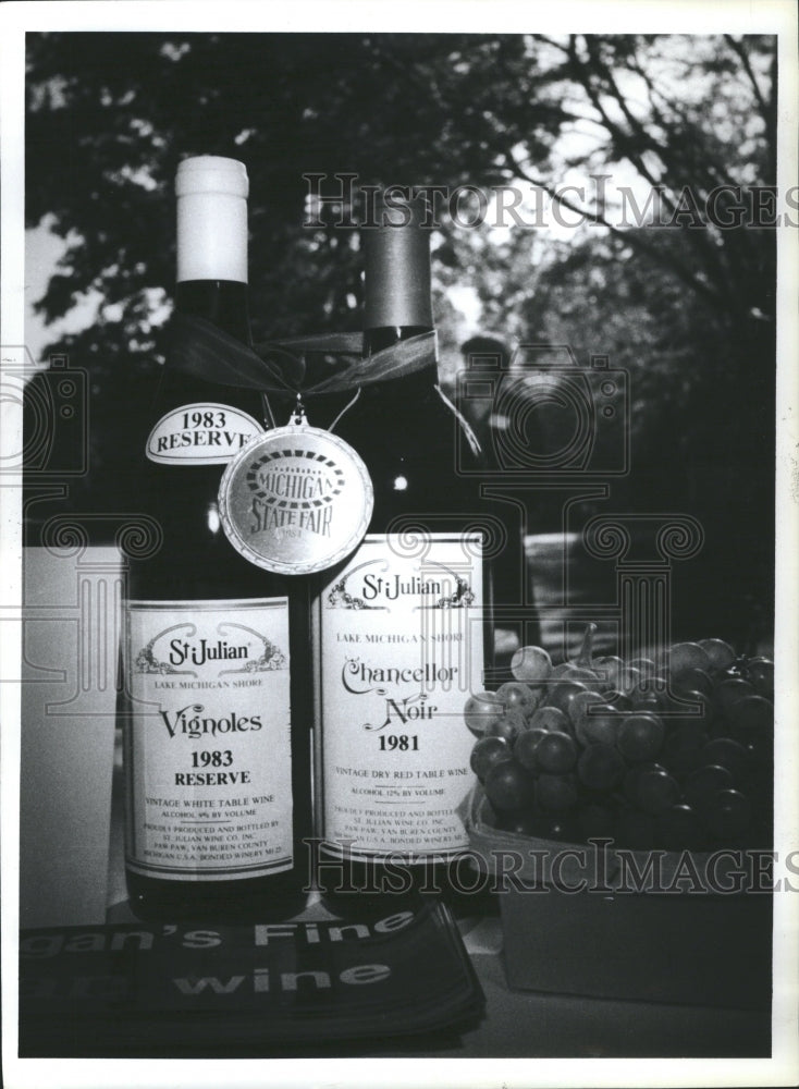 1984 Wine Bottles Table Fruits Grapes - Historic Images